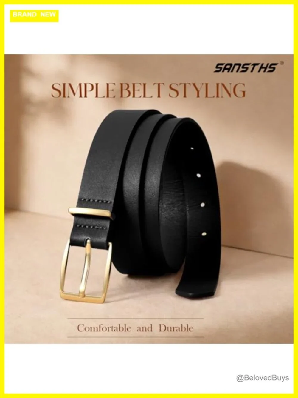 Women Faux Leather Belt with Gold Square Buckle, Adjustable Waist Belt for